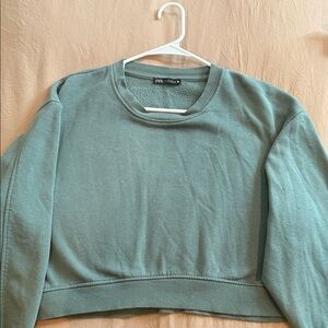 Zara Teal Cropped Sweatshirt
